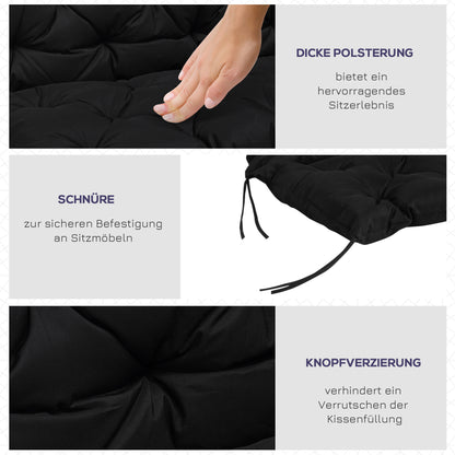 2 Seater Bench Cushion 100 x 98 x 8 cm Seat Cushion with Straps Back Cushion for Indoor/Outdoor Padding Cushion for Bench Garden Bench Garden Furniture Swing Seats Black