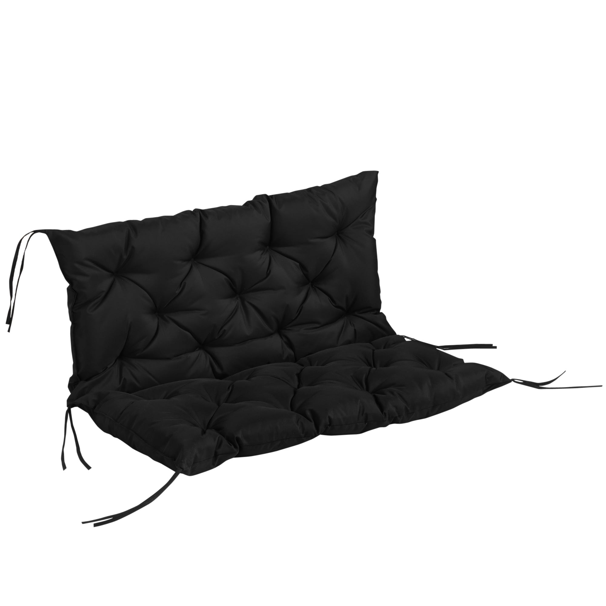 2 Seater Bench Cushion 100 x 98 x 8 cm Seat Cushion with Straps Back Cushion for Indoor/Outdoor Padding Cushion for Bench Garden Bench Garden Furniture Swing Seats Black