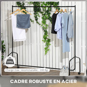 Clothes Rack with Wheels Solid Clothes Rail Coat Stand Load 140 Kg 180 x 60 x 170 cm Black Steel