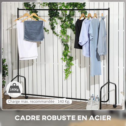 Clothes Rack with Wheels Solid Clothes Rail Coat Stand Load 140 Kg 180 x 60 x 170 cm Black Steel