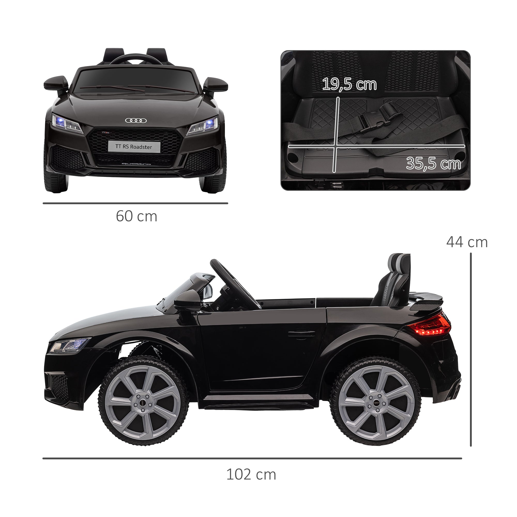 Kids Electric Car 12V Children's Vehicle with 2.4G Remote Control, Music, Horn, Electric Vehicle with LED Light, USB/MP3 Connection, Reverse Function, for Children 3-5 Years, Black