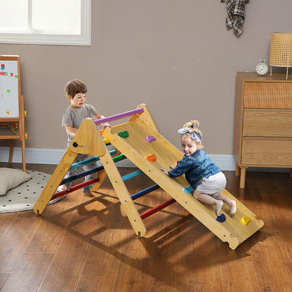 Foldable Wooden Climbing Triangle 3 in 1 Climbing Playset for Kids aged 18-48 Months with Slide or Climb Ramp 147x64.5 cm Multicolor