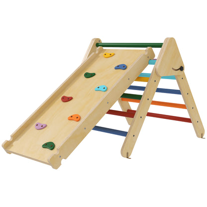 Foldable Wooden Climbing Triangle 3 in 1 Climbing Playset for Kids aged 18-48 Months with Slide or Climb Ramp 147x64.5 cm Multicolor