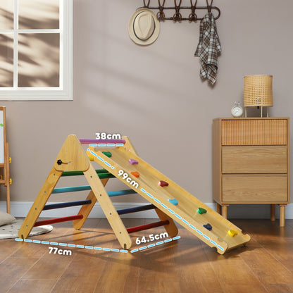 Foldable Wooden Climbing Triangle 3 in 1 Climbing Playset for Kids aged 18-48 Months with Slide or Climb Ramp 147x64.5 cm Multicolor