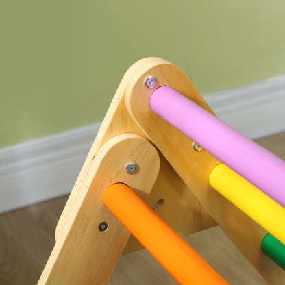 Foldable Wooden Climbing Triangle 3 in 1 Climbing Playset for Kids aged 18-48 Months with Slide or Climb Ramp 147x64.5 cm Multicolor