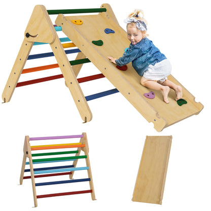 Foldable Wooden Climbing Triangle 3 in 1 Climbing Playset for Kids aged 18-48 Months with Slide or Climb Ramp 147x64.5 cm Multicolor