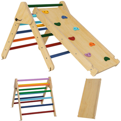Foldable Wooden Climbing Triangle 3 in 1 Climbing Playset for Kids aged 18-48 Months with Slide or Climb Ramp 147x64.5 cm Multicolor