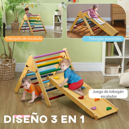 Foldable Wooden Climbing Triangle 3 in 1 Climbing Playset for Kids aged 18-48 Months with Slide or Climb Ramp 147x64.5 cm Multicolor
