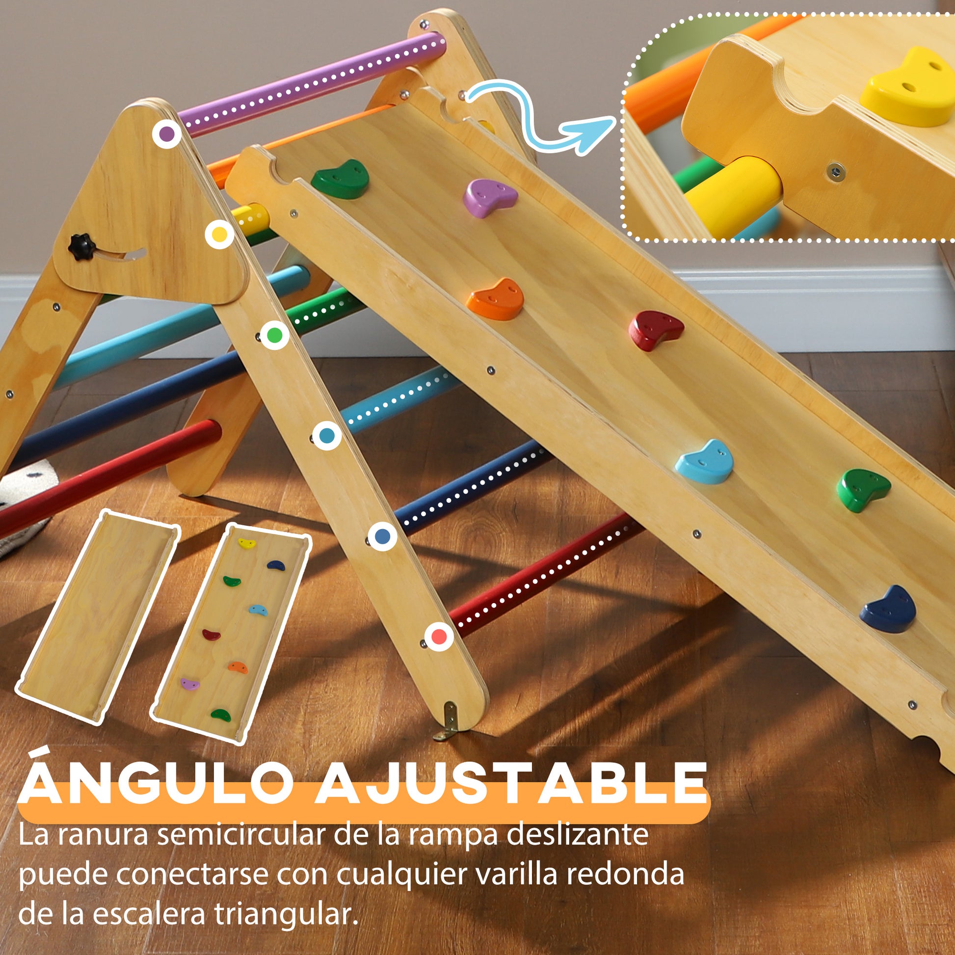 Foldable Wooden Climbing Triangle 3 in 1 Climbing Playset for Kids aged 18-48 Months with Slide or Climb Ramp 147x64.5 cm Multicolor