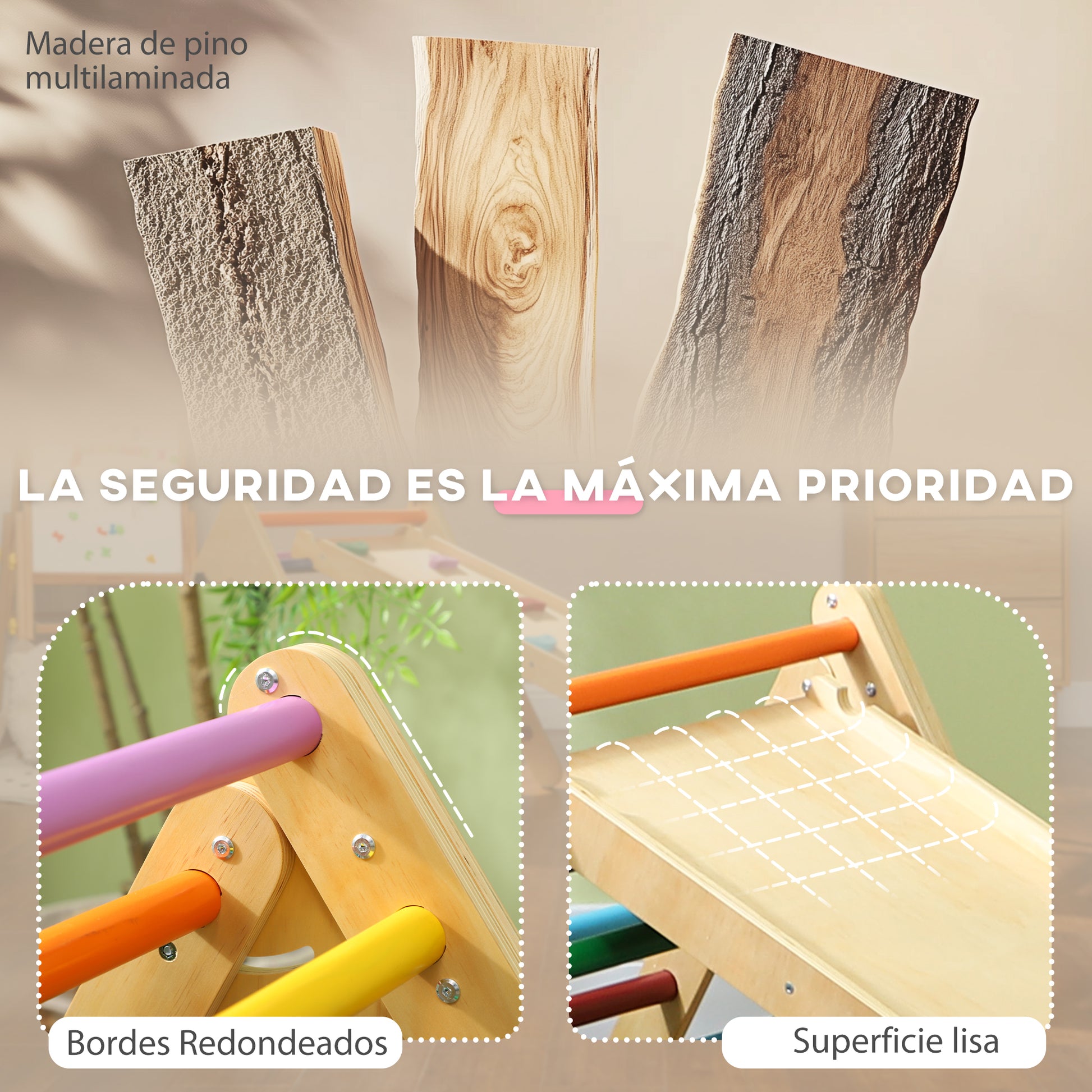Foldable Wooden Climbing Triangle 3 in 1 Climbing Playset for Kids aged 18-48 Months with Slide or Climb Ramp 147x64.5 cm Multicolor