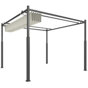 Retractable Sliding Pergola 3 x 3 m Outdoor Garden Pergola with Magnetic Fixation, Garden Canopy, High Density 180g/m² Polyester, Sun Shelter UPF30+, for Terrace, Patio, Cream