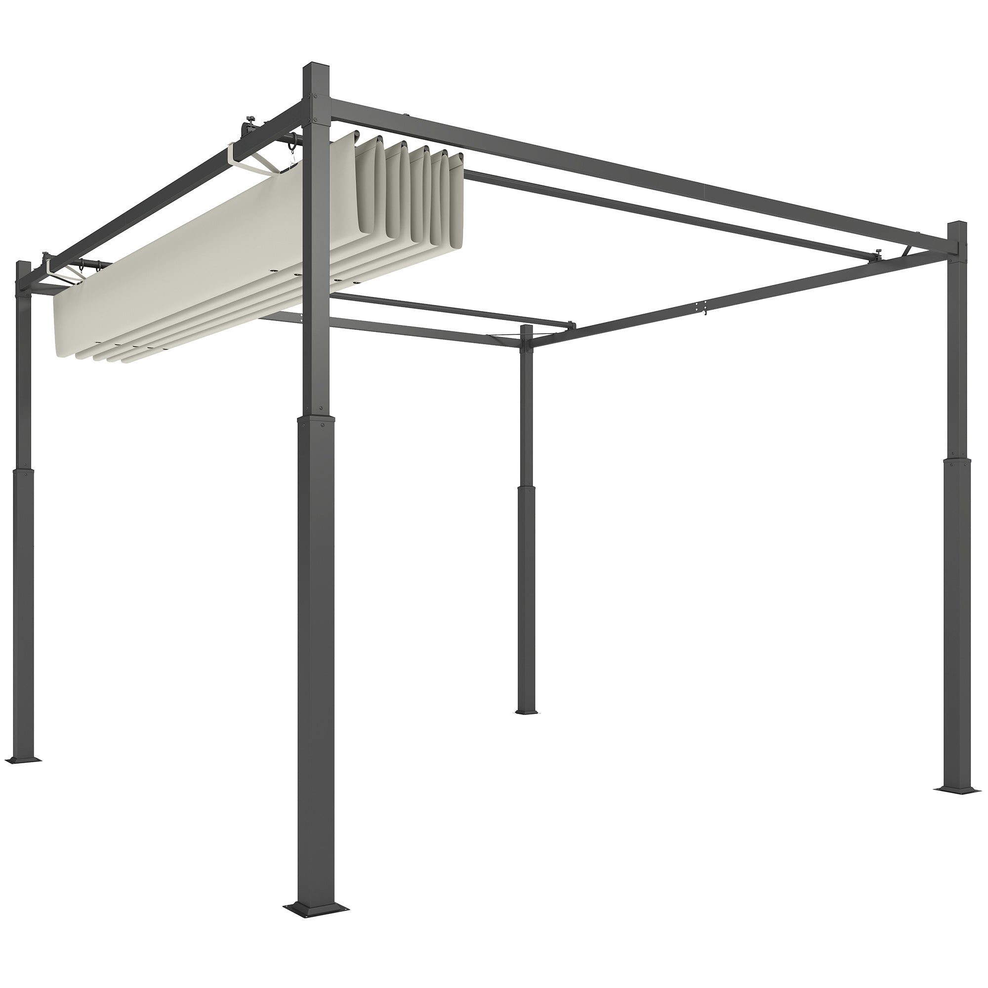 Retractable Sliding Pergola 3 x 3 m Outdoor Garden Pergola with Magnetic Fixation, Garden Canopy, High Density 180g/m² Polyester, Sun Shelter UPF30+, for Terrace, Patio, Cream