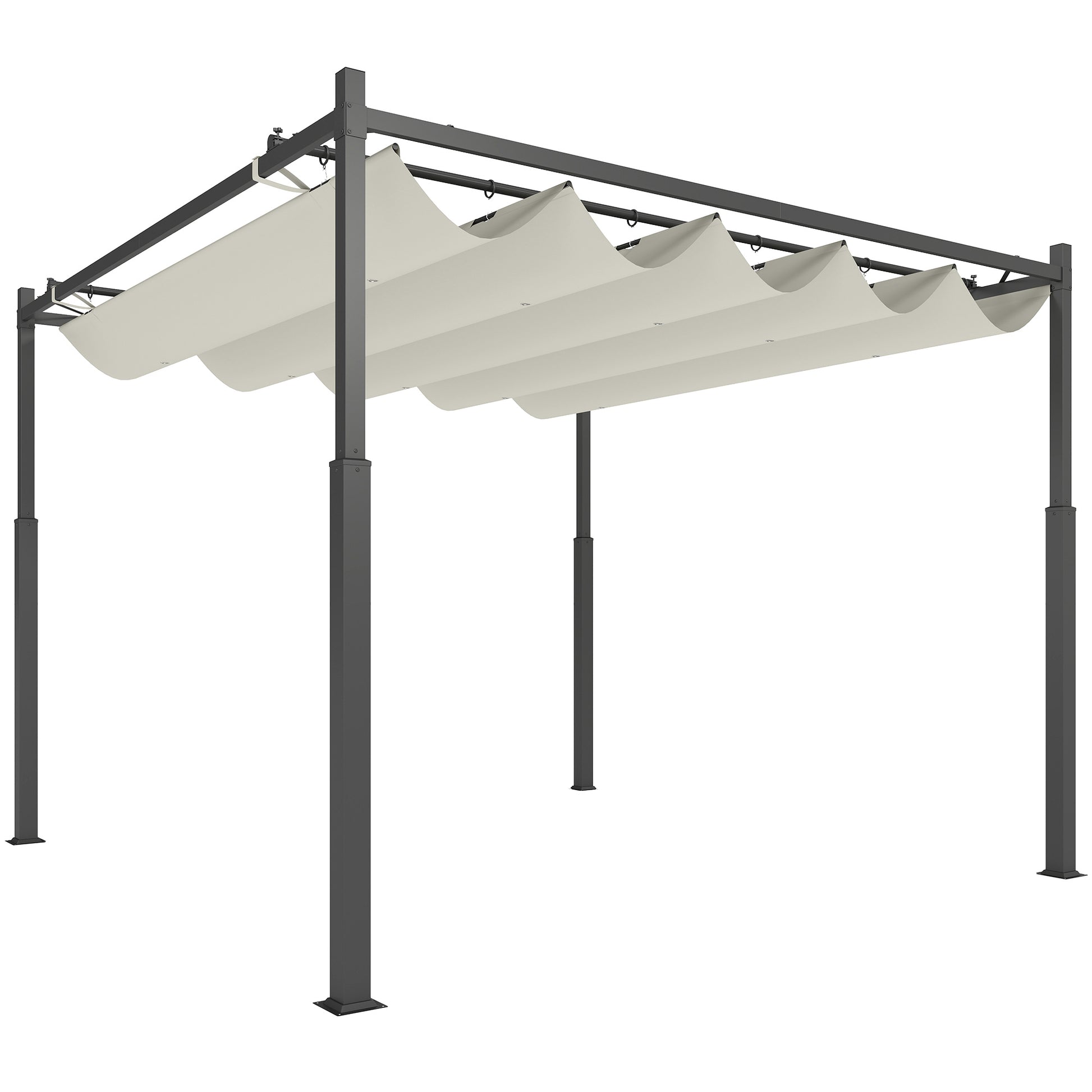 Retractable Sliding Pergola 3 x 3 m Outdoor Garden Pergola with Magnetic Fixation, Garden Canopy, High Density 180g/m² Polyester, Sun Shelter UPF30+, for Terrace, Patio, Cream