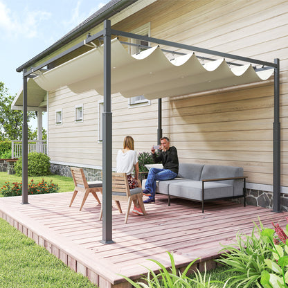 Retractable Sliding Pergola 3 x 3 m Outdoor Garden Pergola with Magnetic Fixation, Garden Canopy, High Density 180g/m² Polyester, Sun Shelter UPF30+, for Terrace, Patio, Cream