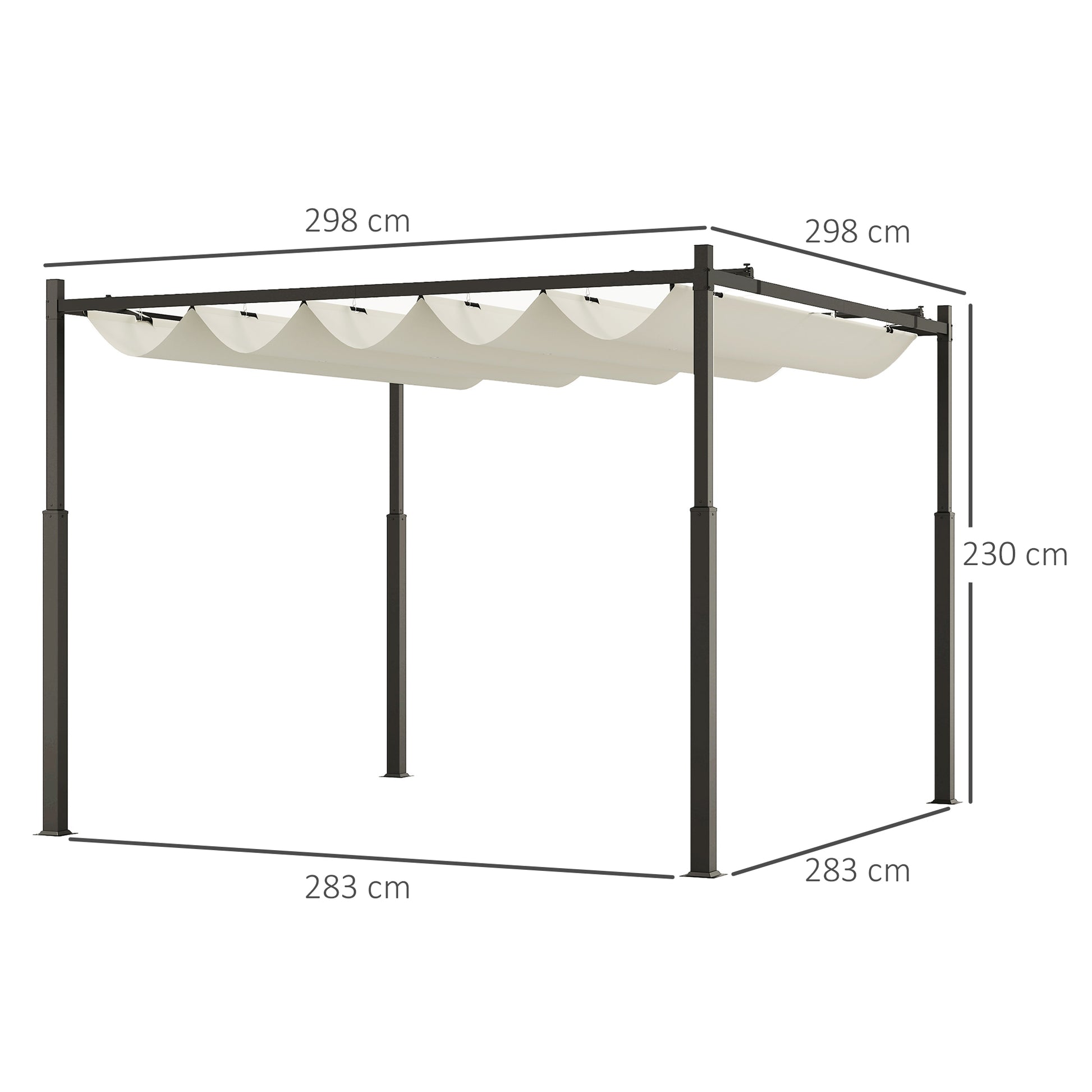 Retractable Sliding Pergola 3 x 3 m Outdoor Garden Pergola with Magnetic Fixation, Garden Canopy, High Density 180g/m² Polyester, Sun Shelter UPF30+, for Terrace, Patio, Cream