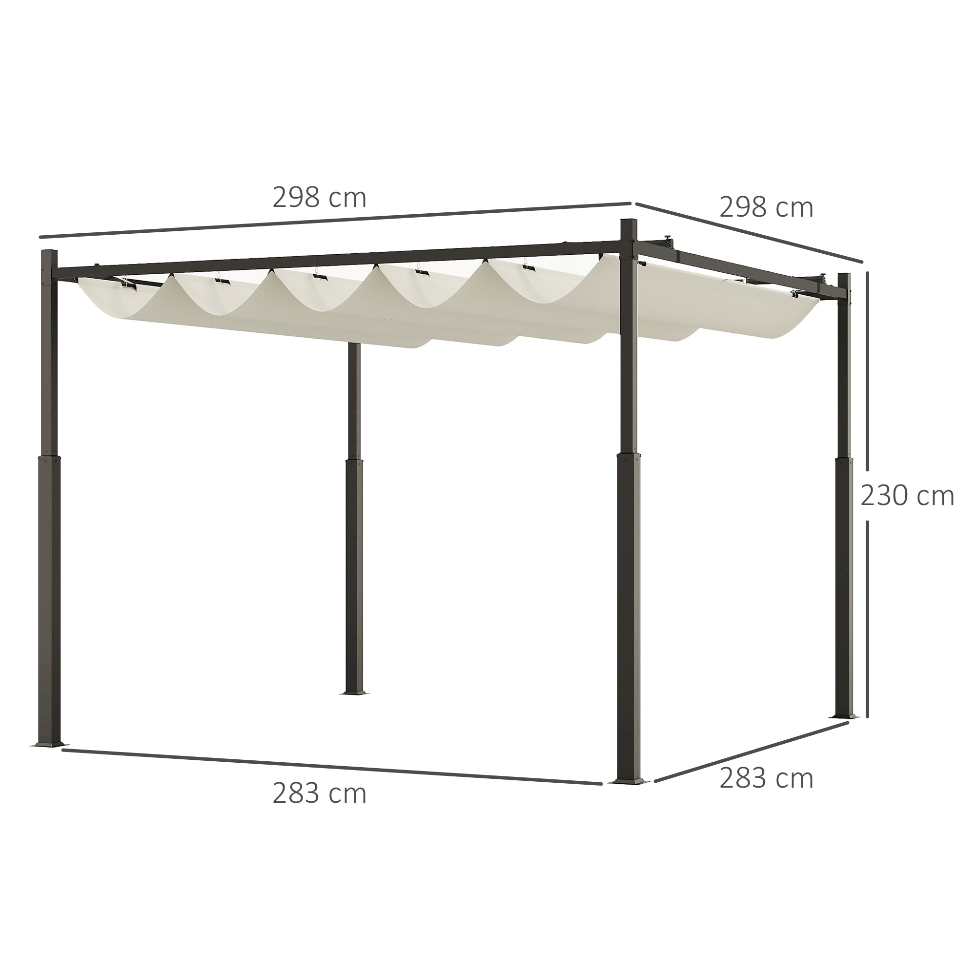 Retractable Sliding Pergola 3 x 3 m Outdoor Garden Pergola with Magnetic Fixation, Garden Canopy, High Density 180g/m² Polyester, Sun Shelter UPF30+, for Terrace, Patio, Cream