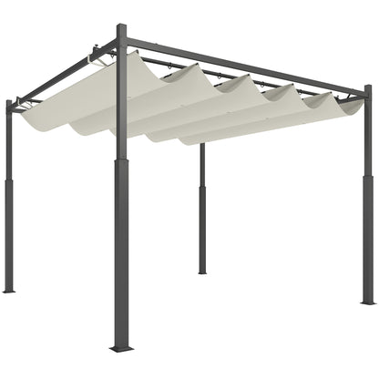 Retractable Sliding Pergola 3 x 3 m Outdoor Garden Pergola with Magnetic Fixation, Garden Canopy, High Density 180g/m² Polyester, Sun Shelter UPF30+, for Terrace, Patio, Cream