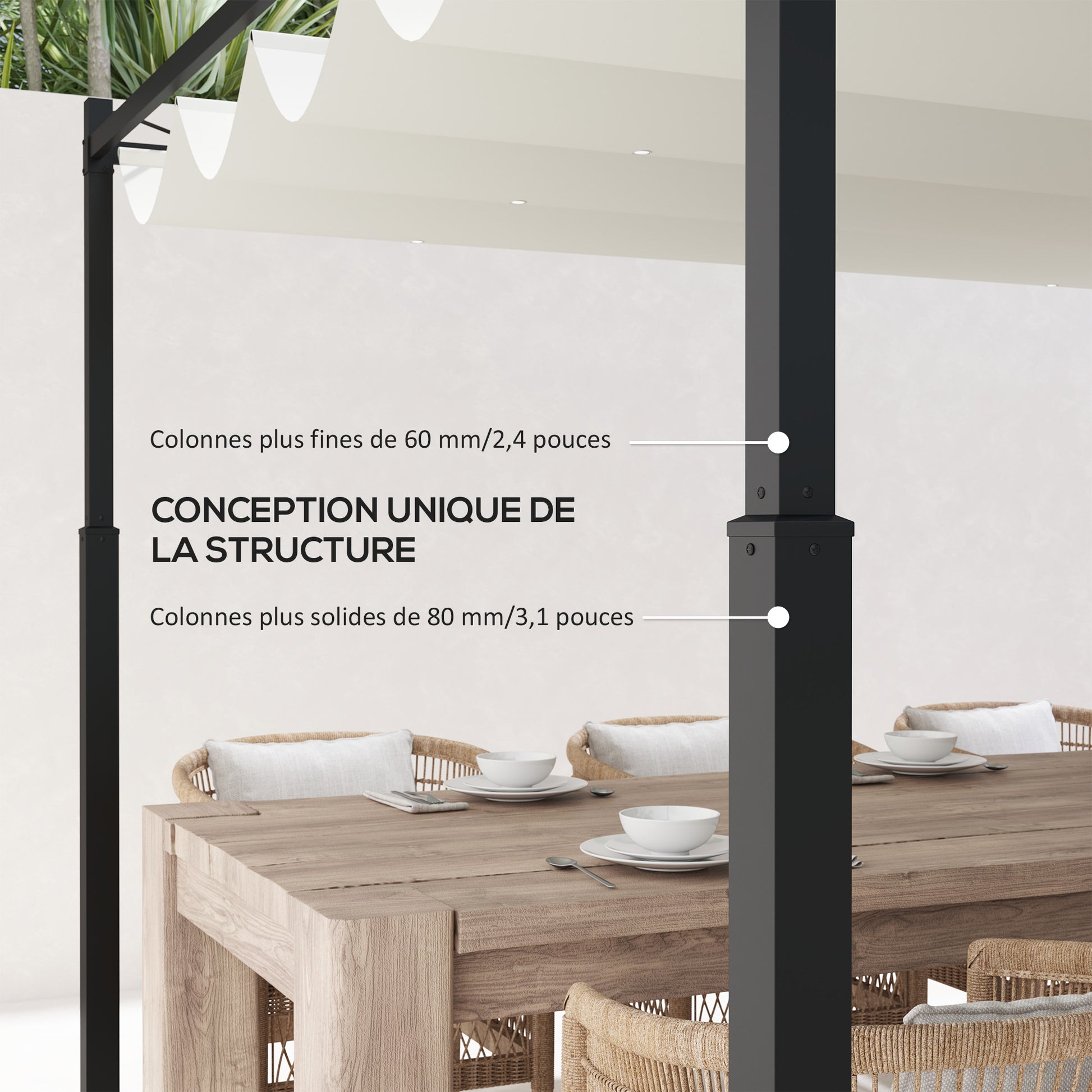 Retractable Sliding Pergola 3 x 3 m Outdoor Garden Pergola with Magnetic Fixation, Garden Canopy, High Density 180g/m² Polyester, Sun Shelter UPF30+, for Terrace, Patio, Cream