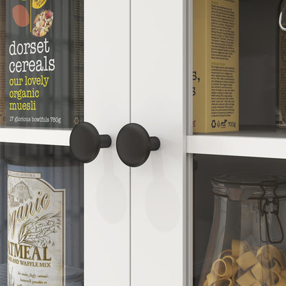 Kitchen Cabinet Tall Cabinet with Microwave Shelf, 2 Cabinets, 2 Drawers, Display Cabinet with Adjustable Shelves, Buffet Cabinet for Living Room, Dining Room, 74.5 x 40 x 172 cm, White