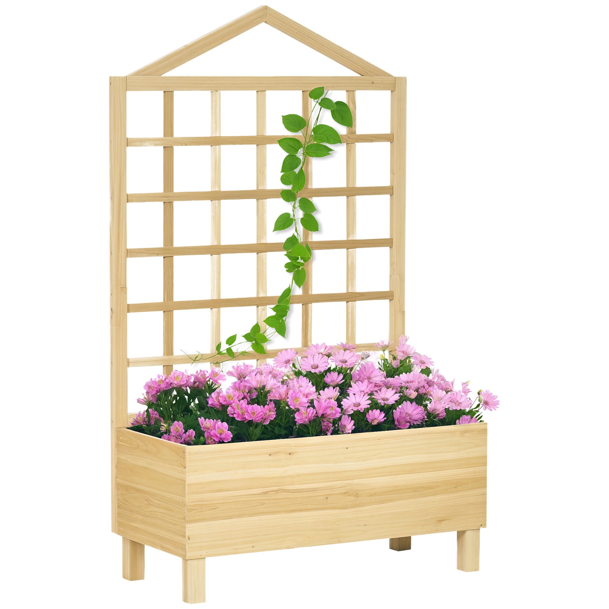 Outdoor Planter in Fir Wood with Trellis, Drainage Holes, and Non-Woven Fabric at the Bottom, 90x43x150 cm
