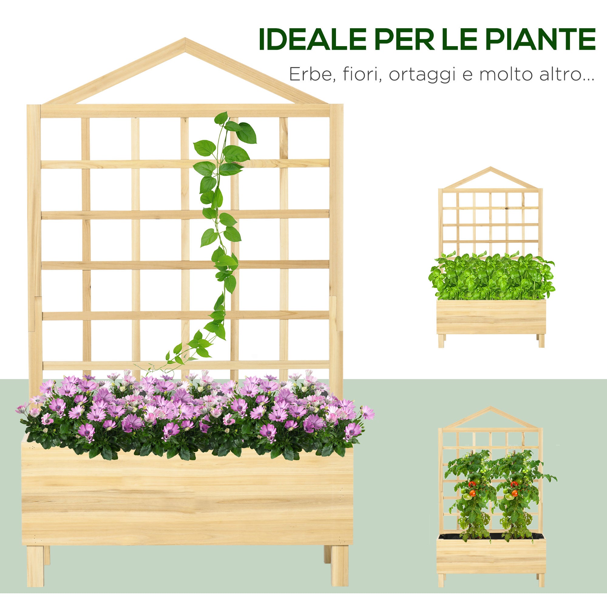 Outdoor Planter in Fir Wood with Trellis, Drainage Holes, and Non-Woven Fabric at the Bottom, 90x43x150 cm