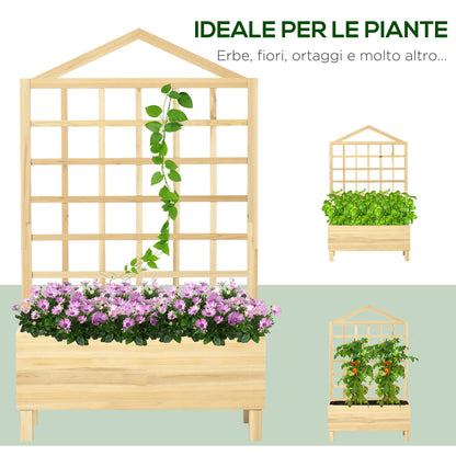 Outdoor Planter in Fir Wood with Trellis, Drainage Holes, and Non-Woven Fabric at the Bottom, 90x43x150 cm