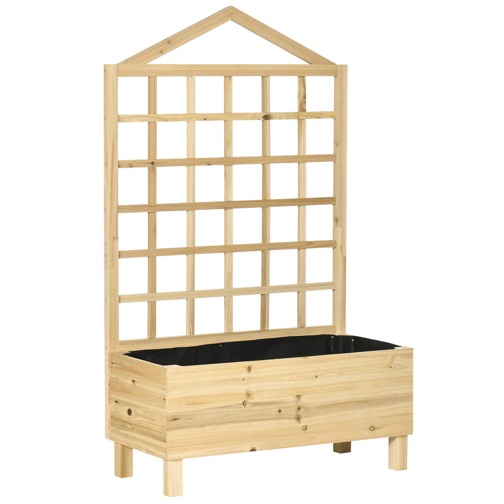 Outdoor Planter in Fir Wood with Trellis, Drainage Holes, and Non-Woven Fabric at the Bottom, 90x43x150 cm