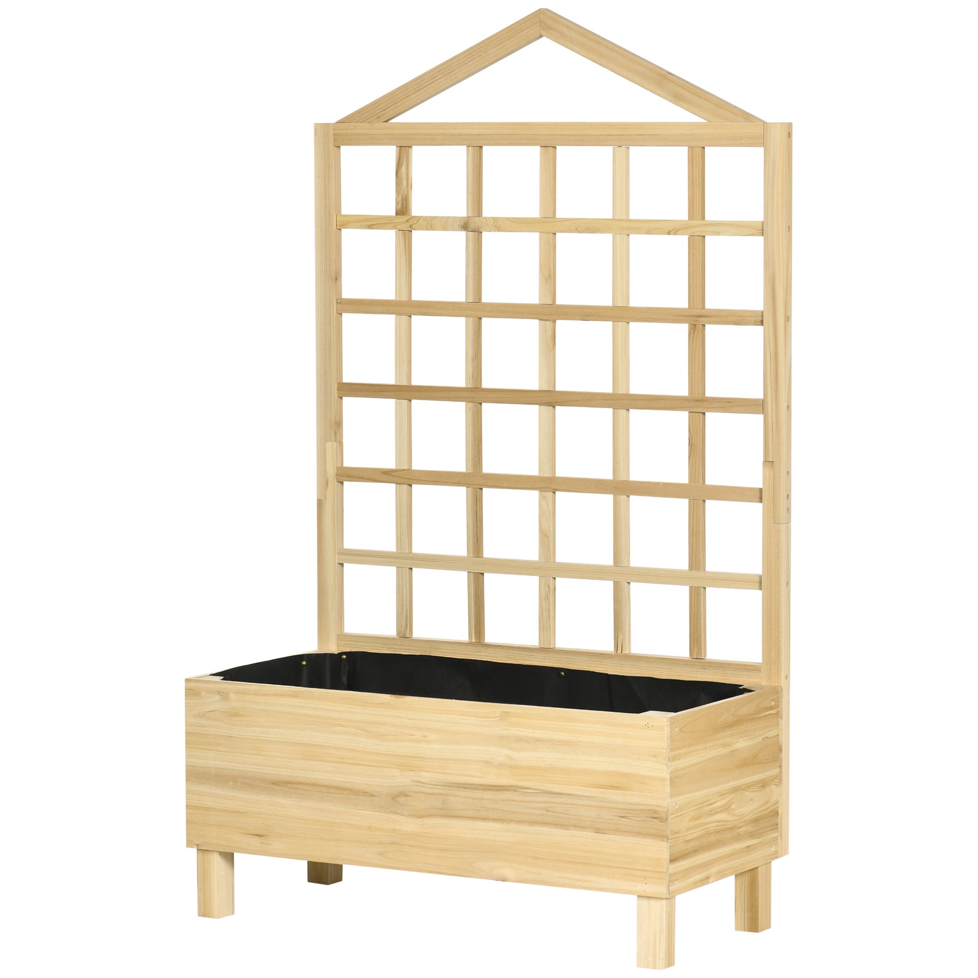 Outdoor Planter in Fir Wood with Trellis, Drainage Holes, and Non-Woven Fabric at the Bottom, 90x43x150 cm