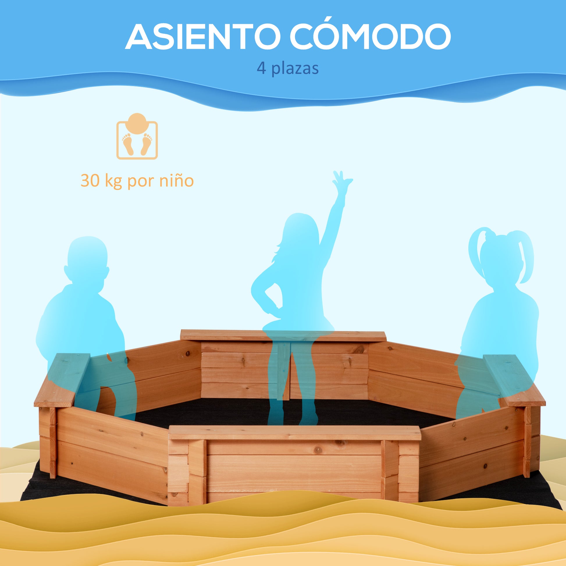 Wooden Children's Sandbox Octagon Sandbox with Polyester and Non-Woven Fabric Cover Playset for Kids 3-8 Years Old for Patio Garden 139.5x139.5x21.5 cm Red and Blue