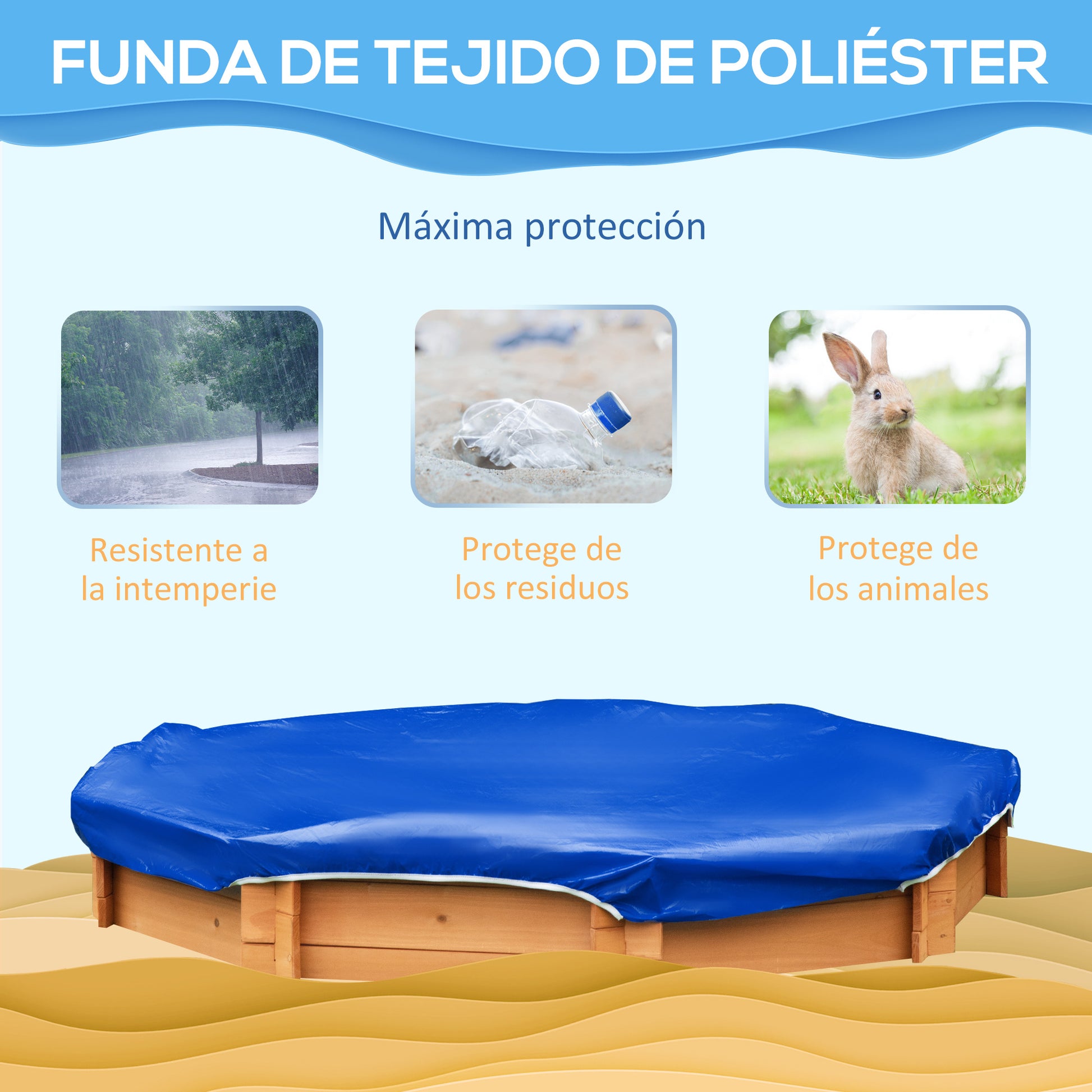 Wooden Children's Sandbox Octagon Sandbox with Polyester and Non-Woven Fabric Cover Playset for Kids 3-8 Years Old for Patio Garden 139.5x139.5x21.5 cm Red and Blue