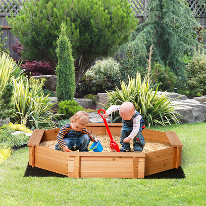 Wooden Children's Sandbox Octagon Sandbox with Polyester and Non-Woven Fabric Cover Playset for Kids 3-8 Years Old for Patio Garden 139.5x139.5x21.5 cm Red and Blue