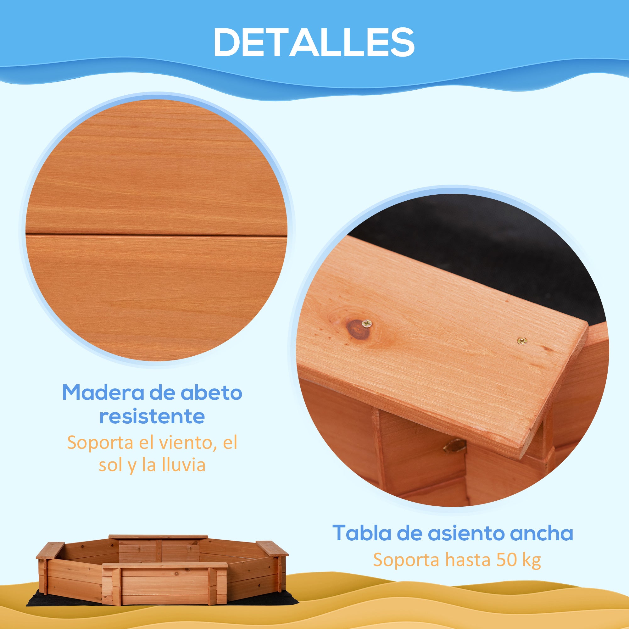 Wooden Children's Sandbox Octagon Sandbox with Polyester and Non-Woven Fabric Cover Playset for Kids 3-8 Years Old for Patio Garden 139.5x139.5x21.5 cm Red and Blue