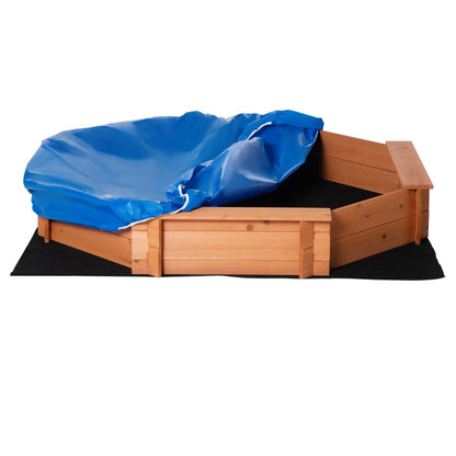 Wooden Children's Sandbox Octagon Sandbox with Polyester and Non-Woven Fabric Cover Playset for Kids 3-8 Years Old for Patio Garden 139.5x139.5x21.5 cm Red and Blue
