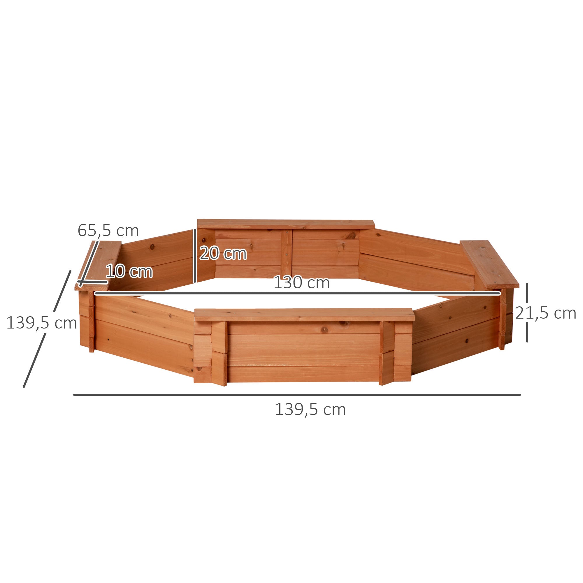 Wooden Children's Sandbox Octagon Sandbox with Polyester and Non-Woven Fabric Cover Playset for Kids 3-8 Years Old for Patio Garden 139.5x139.5x21.5 cm Red and Blue