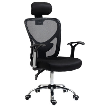 Mesh Office Chair with Adjustable Height Reclining Function Adjustable Headrest and Lumbar Support 62x67x108-118 cm Black
