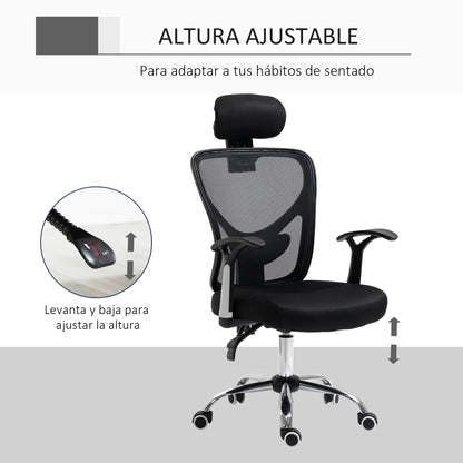 Mesh Office Chair with Adjustable Height Reclining Function Adjustable Headrest and Lumbar Support 62x67x108-118 cm Black