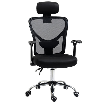 Mesh Office Chair with Adjustable Height Reclining Function Adjustable Headrest and Lumbar Support 62x67x108-118 cm Black
