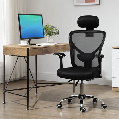 Mesh Office Chair with Adjustable Height Reclining Function Adjustable Headrest and Lumbar Support 62x67x108-118 cm Black