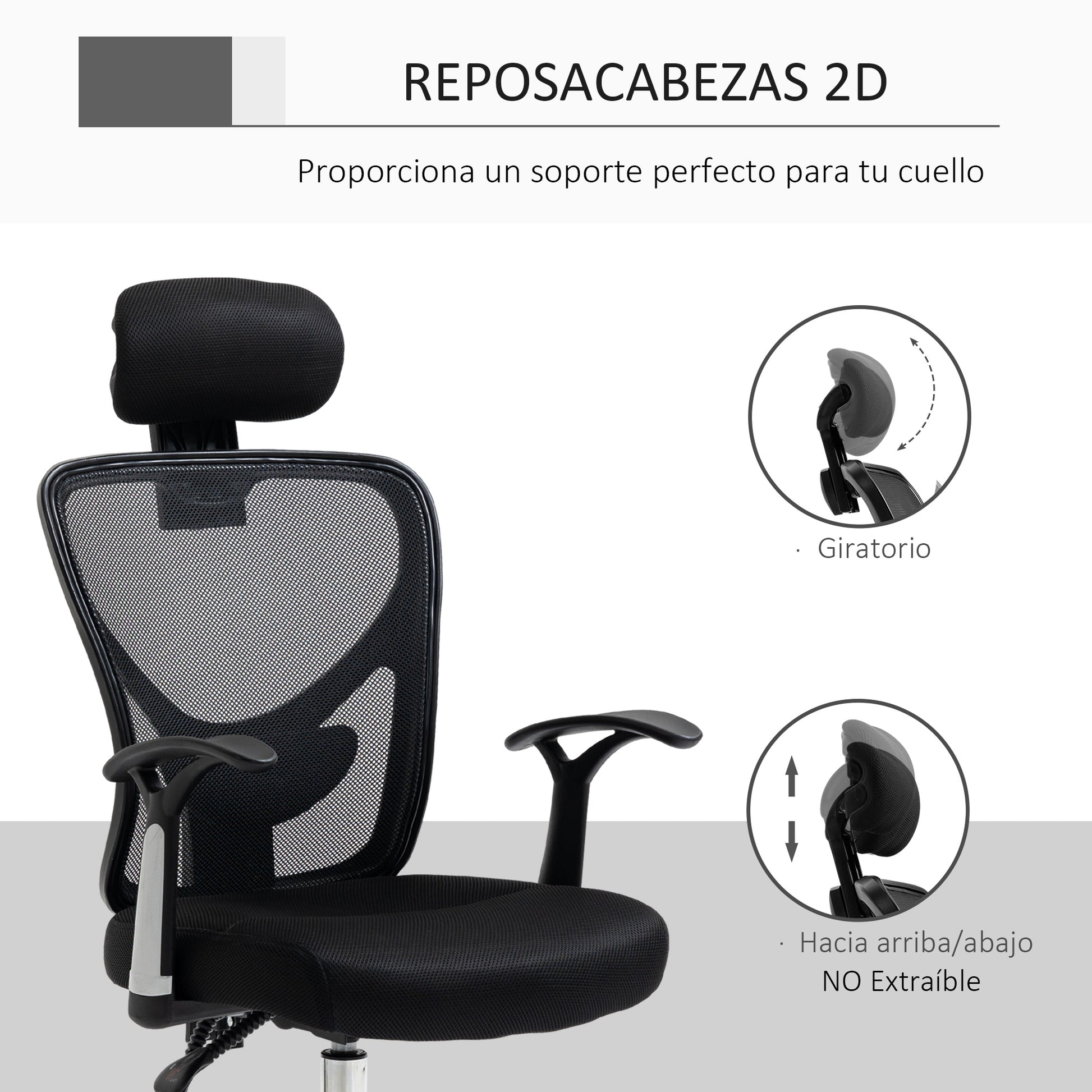 Mesh Office Chair with Adjustable Height Reclining Function Adjustable Headrest and Lumbar Support 62x67x108-118 cm Black