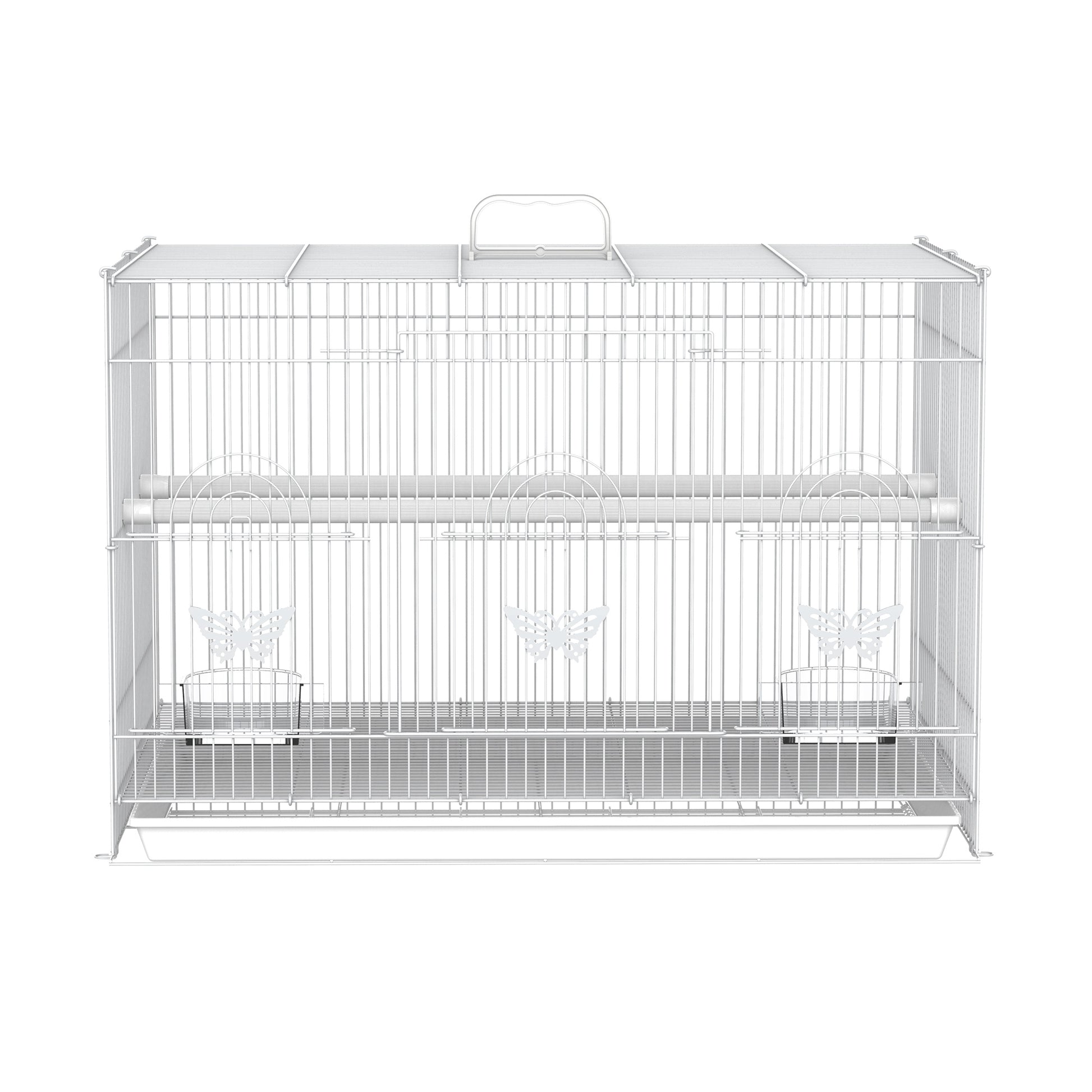 Bird Cage 60x41x41 cm Metal Birdcage with 2 Feeders 2 Perches 3 Doors and Carrying Handle for Small Birds Canaries Parrots White