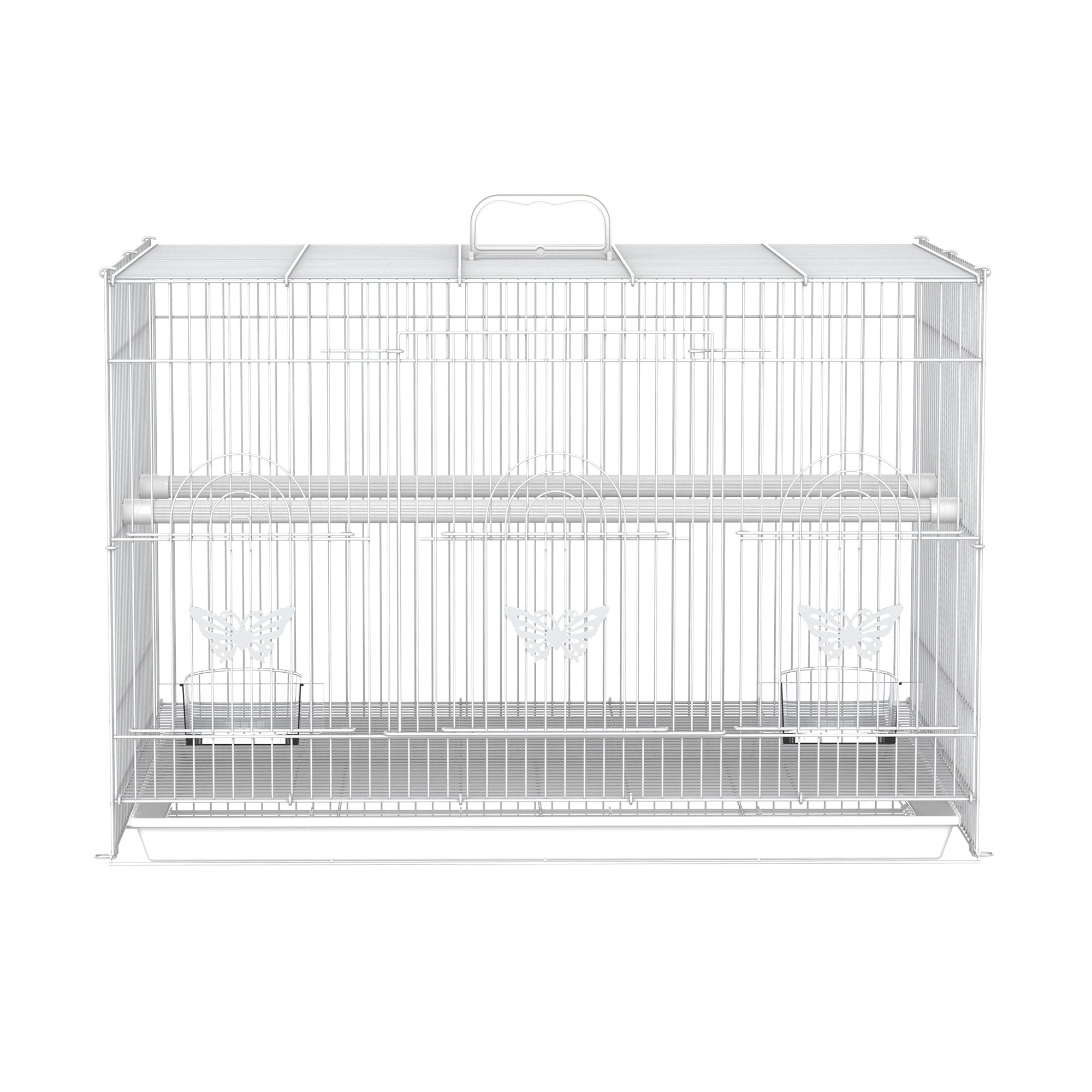 Bird Cage 60x41x41 cm Metal Birdcage with 2 Feeders 2 Perches 3 Doors and Carrying Handle for Small Birds Canaries Parrots White