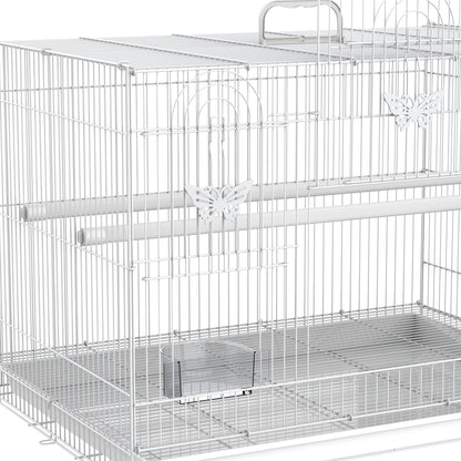Bird Cage 60x41x41 cm Metal Birdcage with 2 Feeders 2 Perches 3 Doors and Carrying Handle for Small Birds Canaries Parrots White