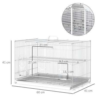Bird Cage 60x41x41 cm Metal Birdcage with 2 Feeders 2 Perches 3 Doors and Carrying Handle for Small Birds Canaries Parrots White