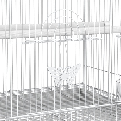 Bird Cage 60x41x41 cm Metal Birdcage with 2 Feeders 2 Perches 3 Doors and Carrying Handle for Small Birds Canaries Parrots White