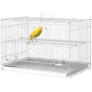 Bird Cage 60x41x41 cm Metal Birdcage with 2 Feeders 2 Perches 3 Doors and Carrying Handle for Small Birds Canaries Parrots White