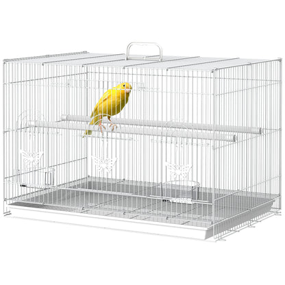 Bird Cage 60x41x41 cm Metal Birdcage with 2 Feeders 2 Perches 3 Doors and Carrying Handle for Small Birds Canaries Parrots White