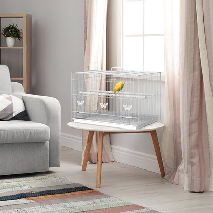 Bird Cage 60x41x41 cm Metal Birdcage with 2 Feeders 2 Perches 3 Doors and Carrying Handle for Small Birds Canaries Parrots White