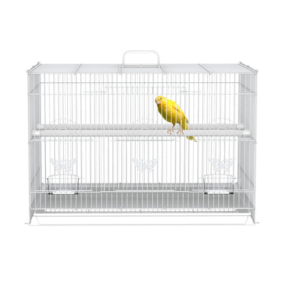 Bird Cage 60x41x41 cm Metal Birdcage with 2 Feeders 2 Perches 3 Doors and Carrying Handle for Small Birds Canaries Parrots White