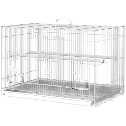 Bird Cage 60x41x41 cm Metal Birdcage with 2 Feeders 2 Perches 3 Doors and Carrying Handle for Small Birds Canaries Parrots White