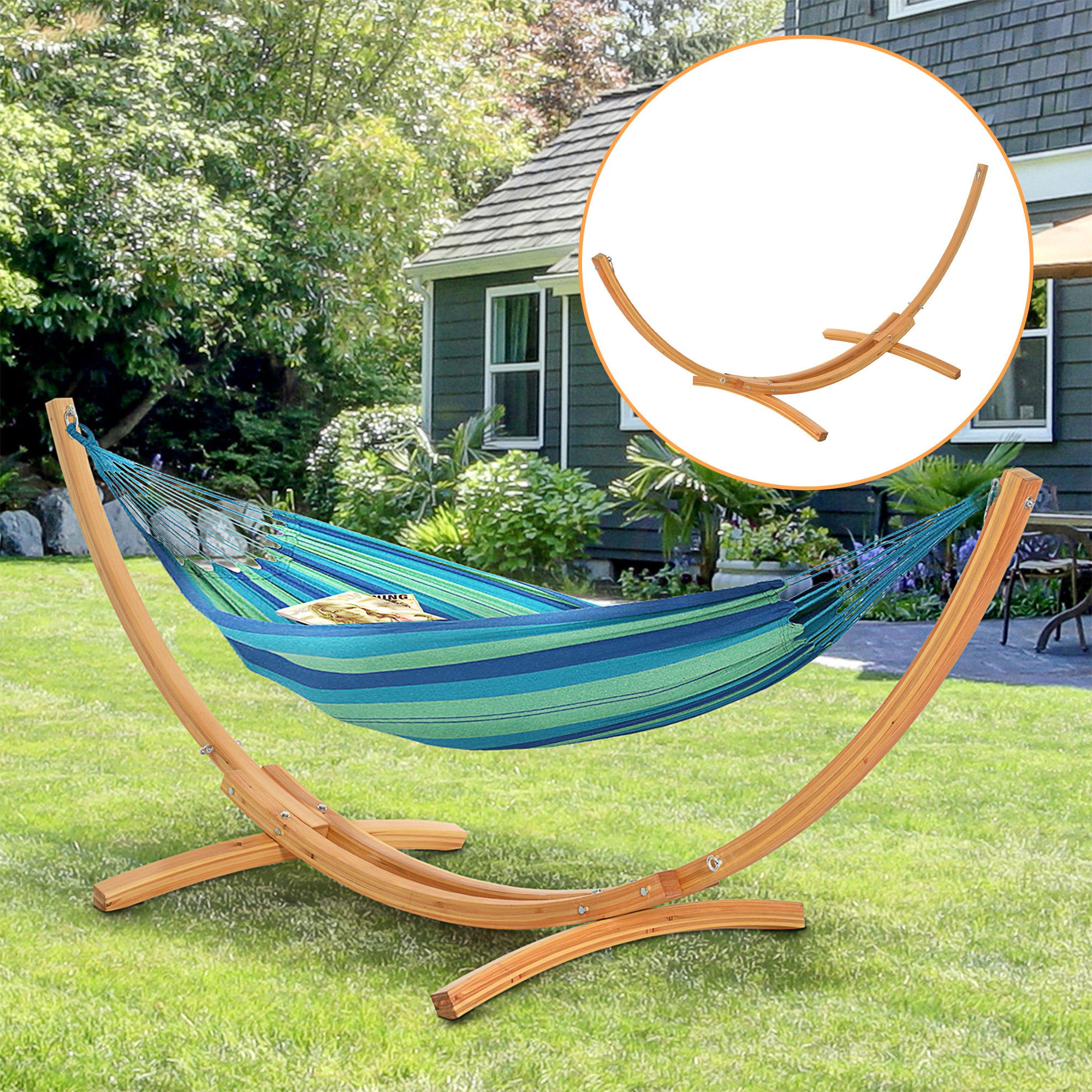 Wooden Hammock Stand 325x120x118 cm Hammock Frame Max Load 120 kg for Garden Terrace Indoors and Outdoors Natural